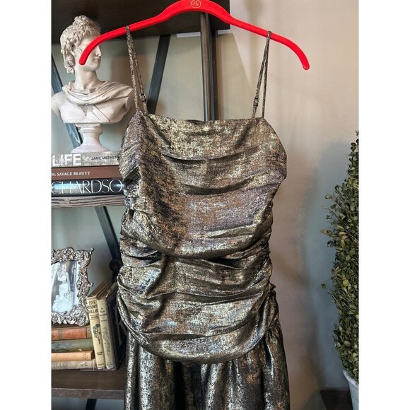 La Maise Studio Elandra Metallic Gold Draped Midi Dress Golden Womens Size Small - Picture 4 of 9
